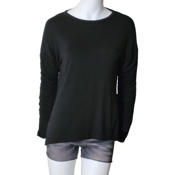 DREW Ruched Long Sleeve Top Black M - Picture 4 of 7